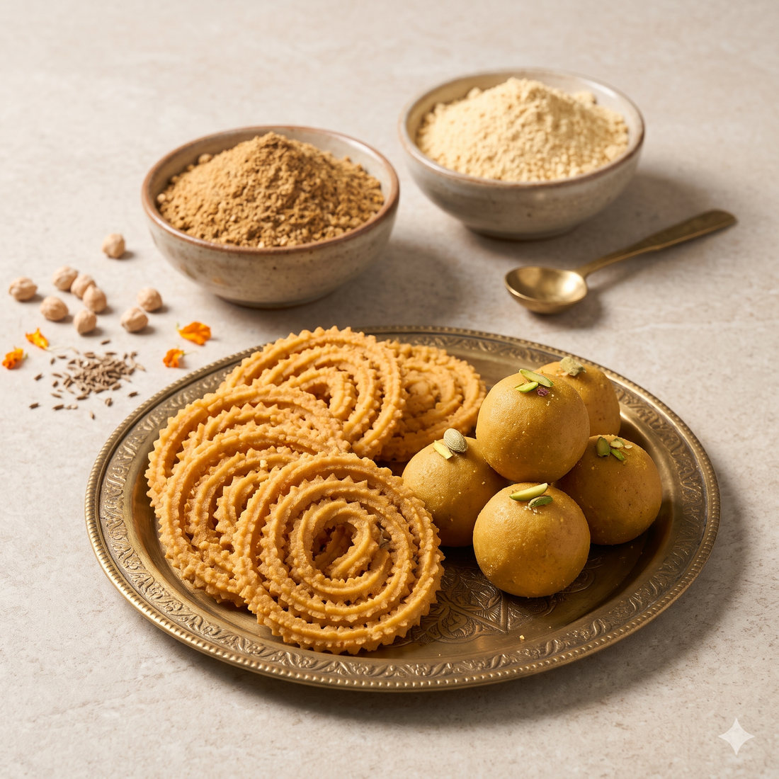 FlourWorks Diwali Combo – Chakli Bhajani Premix & Laddoo Besan (500g Each)